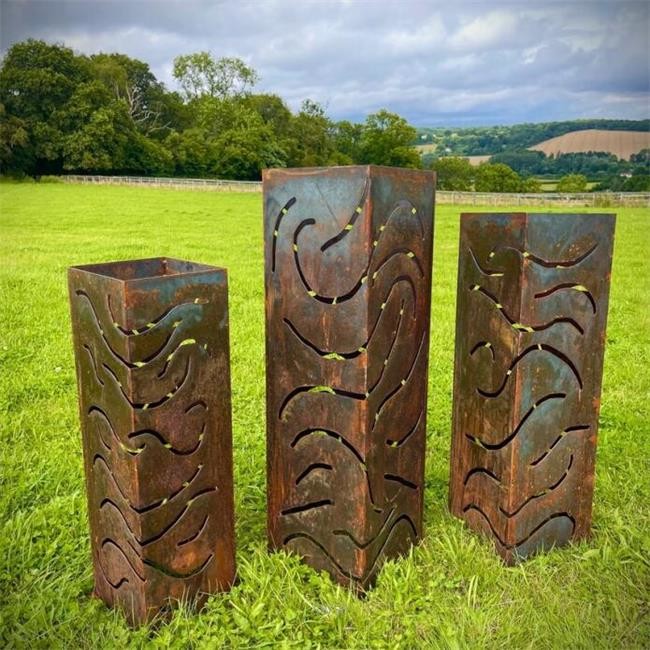 Contemporary Yard Art Rusty Metal Lighting Box Ccorten Steel Column