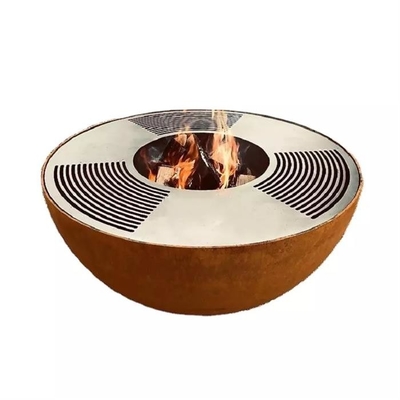 120cm Outdoor Metal Fire Pit Bowl Grill Corten Steel Hemisphere Barbecue