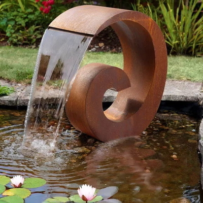 Rusty Garden Landscape Number 6 Shaped Waterfall Corten Steel Water Fountain