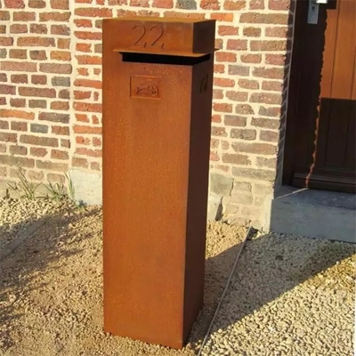 Residential Curbside Rustic Metal Drop Box Corten Steel Post Letterbox