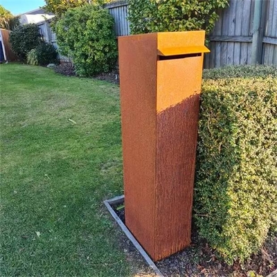 Residential Curbside Rustic Metal Drop Box Corten Steel Post Letterbox