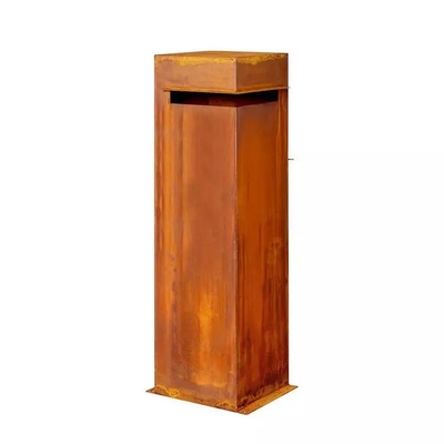 Residential Curbside Rustic Metal Drop Box Corten Steel Post Letterbox