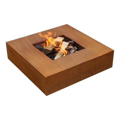 Outdoor Heating Square Corten Steel Wood Burning Fire Pit Table