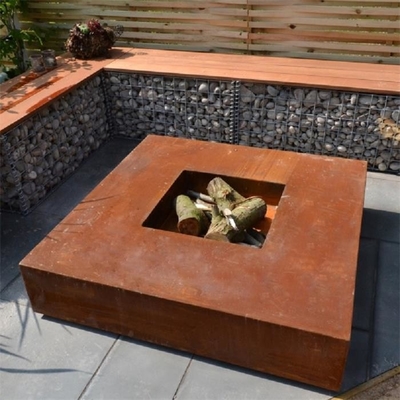 Outdoor Heating Square Corten Steel Wood Burning Fire Pit Table