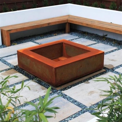 Outdoor Heating Square Corten Steel Wood Burning Fire Pit Table