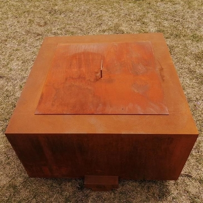 Large Corten Steel Wood Burning Square Fire Pit Table For Outdoor Cooking