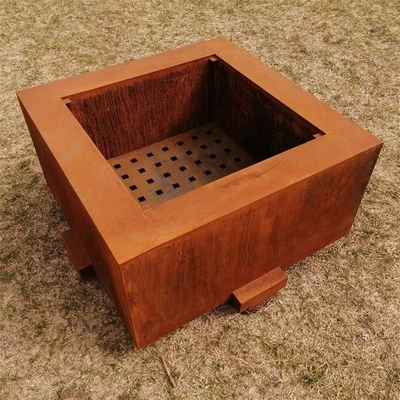 Large Corten Steel Wood Burning Square Fire Pit Table For Outdoor Cooking