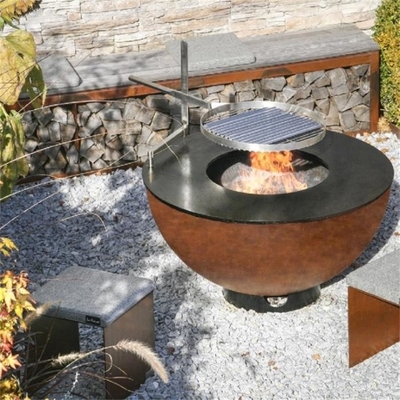 Outdoor Round Rusty Barbecue Fire Bowl Corten Steel Camping Fire Pit Grill