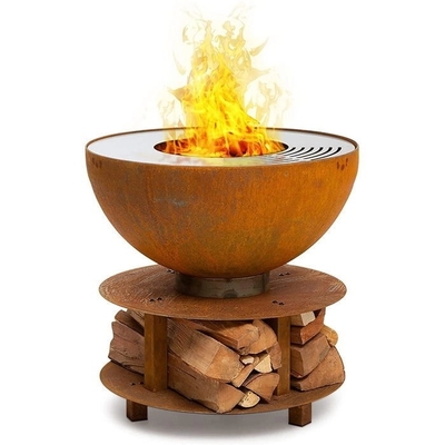 Camping Rusty Firewood Storage Brazier Corten Steel Round Fire Bowl Barbecue