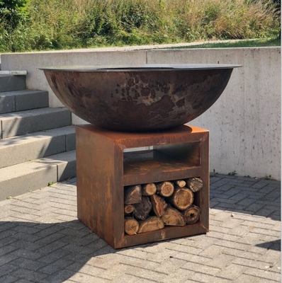 Large Round Charcoal Plancha Corten Steel Camping Barbecue Grill Fire Bowl Pit