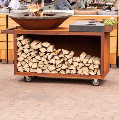 Multi Function Rectangular BOutdoor Cooking BBQ  Corten Steel Fire Pit Grill