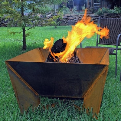 Portable Outdoor Wood Burning Square Geometric Corten Steel Fire Pit