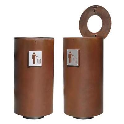 Outdoor Rusty Looks Ashtray Dustbin Corten Metal Litter Bin For Street Furniture