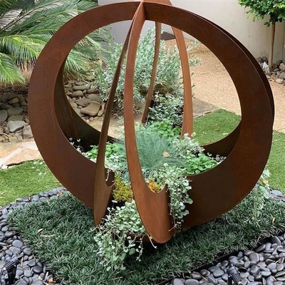 Large Outdoor Decorative Rusty Metal Corten Steel Garen Blade Ball Flower Pot