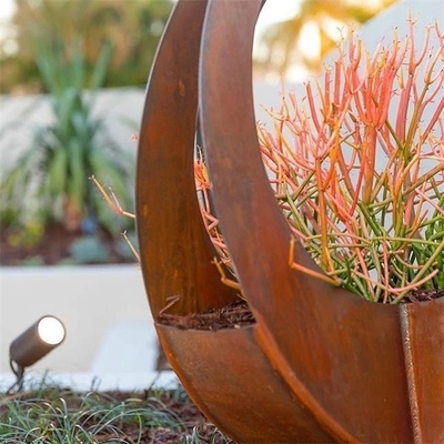 Large Outdoor Decorative Rusty Metal Corten Steel Garen Blade Ball Flower Pot