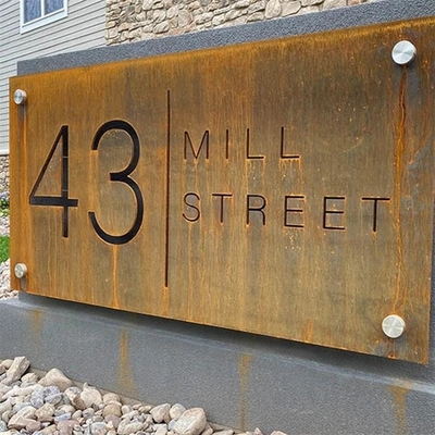 Custom Garden Ornaments Laser Cutting Rusty Corten Steel Wall Sign For Road