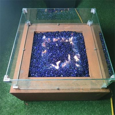 Rectangle Hidden LP Tank Corten Steel Gas Fire Pit Table For Backyard  Propane Burner