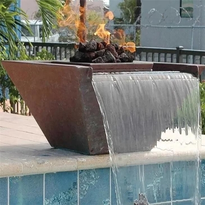 Decorative Sierra Square Smooth Corten Steel Gas Fire Water Bowl For Pools