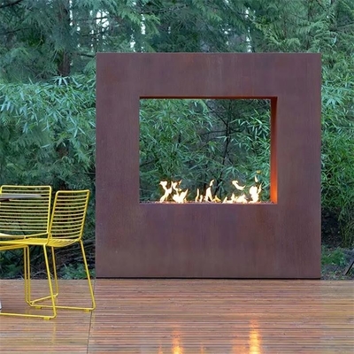 72 Inch Free-Standing Patio Heater Corten Steel Natural Gas Burner Fireplace