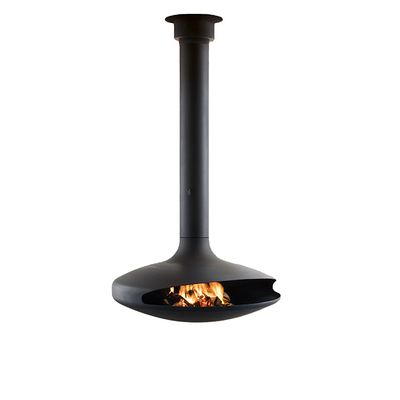 Decorative Modern Indoor Hanging Fireplace Matte Black Suspended Wood Stove