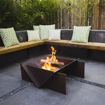 Custom Wood Burning Rusty Metal Corten Steel Geometric Fire Pit With Grill