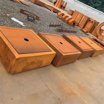 Garden Decoration Rusted Orange Corten Steel Fountain Square Water Table