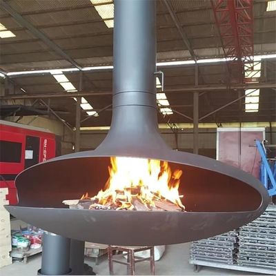 Suspended wood burning fireplace indoor steel custom black paint