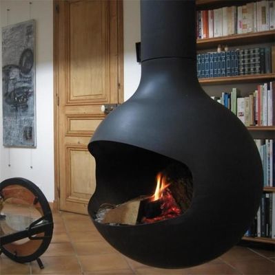 Morden Central Hanging Ceiling Mounted Floating Suspended Globe Wood Fireplace