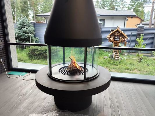 Fireplace Carbon Steel Round Table European Style Luxury Furniture High Grade Black Modern Glass Art Rotating