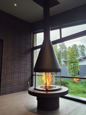 Carbon Steel Round Furniture High Style Luxury  Glass Art Rotating Fireplace Furniture High Grade Black Modern