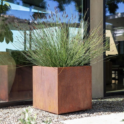 Large Metal Garden Pots Rusty Square Corten Steel Flower Planter Boxes