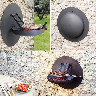 Customized Decorative Wall Mounted Retractable Steel Fire Pit Cooking Grill