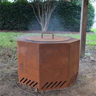 Patio Dual Flame Hexagonal Corten Steel Low Smoke Wood Burning Fire Pit