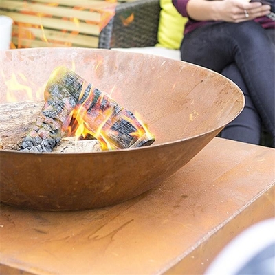 Outdoor Garden Modern Rusty Corten Steel Fire Bowl With Log Storage