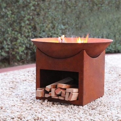 Customized Designed Rustic Garden Firewood Storage Corten Steel Fire Pit Bowl