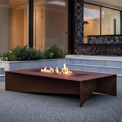 Modern Rusty Rectangular Fold Corten Steel Gas Fire Pit Table
