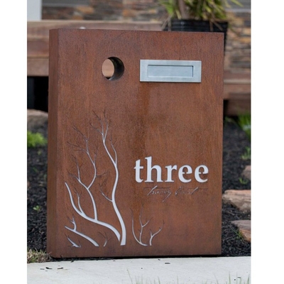 Laser Cut Rusted Look Rectangle Parcel Drop Box Corten Steel Letter Box