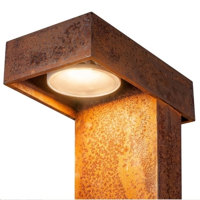 40cm Modern Square Led Bollards Light Corten Steel Rusty Path Lighting