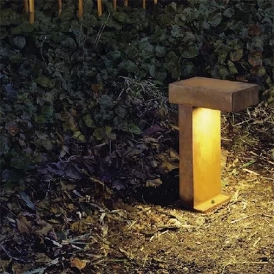 40cm Modern Square Led Bollards Light Corten Steel Rusty Path Lighting