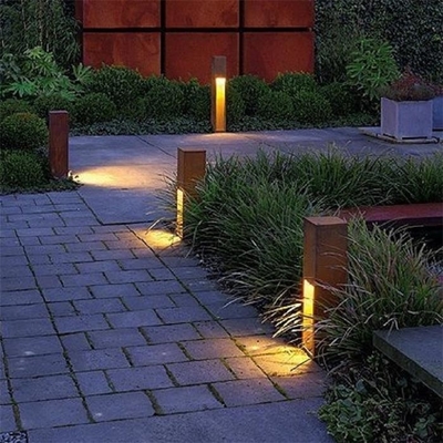 Multicolour Rusty Corten Metal LED Bollard Lighting Box For Yard Garden