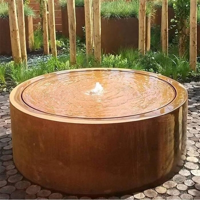 120cm  Garden Rust Surface Cylindrical Corten Steel Water Table Fountain