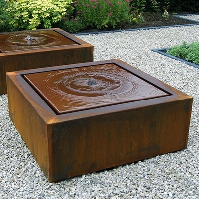 Garden Decoration Rusted Orange Corten Steel Fountain Square Water Table