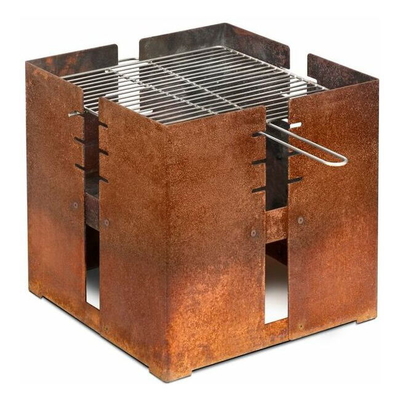 Decorative Minimalistic Wood Burning Cube Corten Steel Fire Pit Barbecue