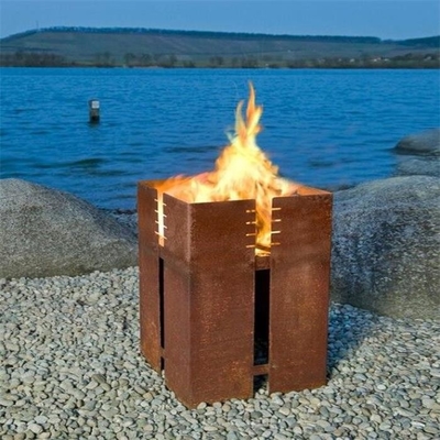 Decorative Minimalistic Wood Burning Cube Corten Steel Fire Pit Barbecue