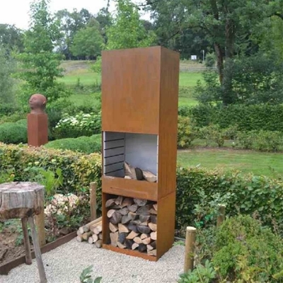 Outdoor Wood Burning Rectangular Column Corten Steel Fireplace Cooking Stove