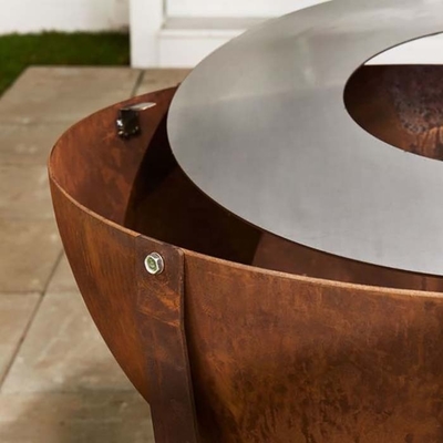 Large Semi Sphere Wood Burning Corten Steel Fire Bowl And Plancha Grill