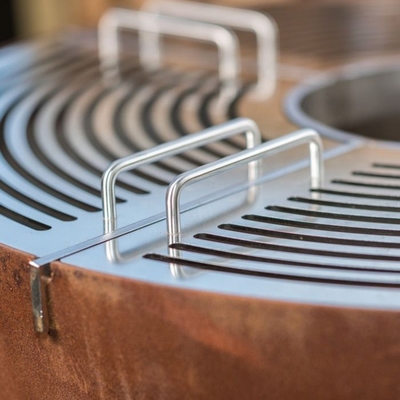 Large Semi Sphere Wood Burning Corten Steel Fire Bowl And Plancha Grill