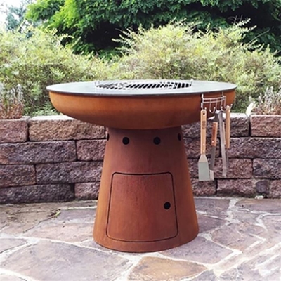 Outdoor Cooking Barbecue Wood Burning Corten Steel Fireplace Charcoal Grill