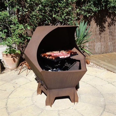 Decahedron Rustic Copming Corten Steel Outdoor Fire Pit And Barbecue Grill
