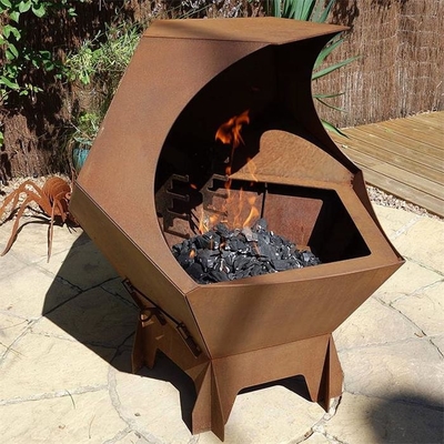 Decahedron Rustic Copming Corten Steel Outdoor Fire Pit And Barbecue Grill